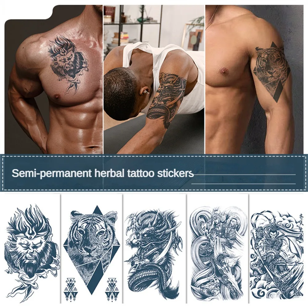 Juice Lasting Tattoo Waterproof Semi-permanent Sticker Scorpion Chest Star Symbol Intimate Tattoo Men Flash Transfer Fake Tattos