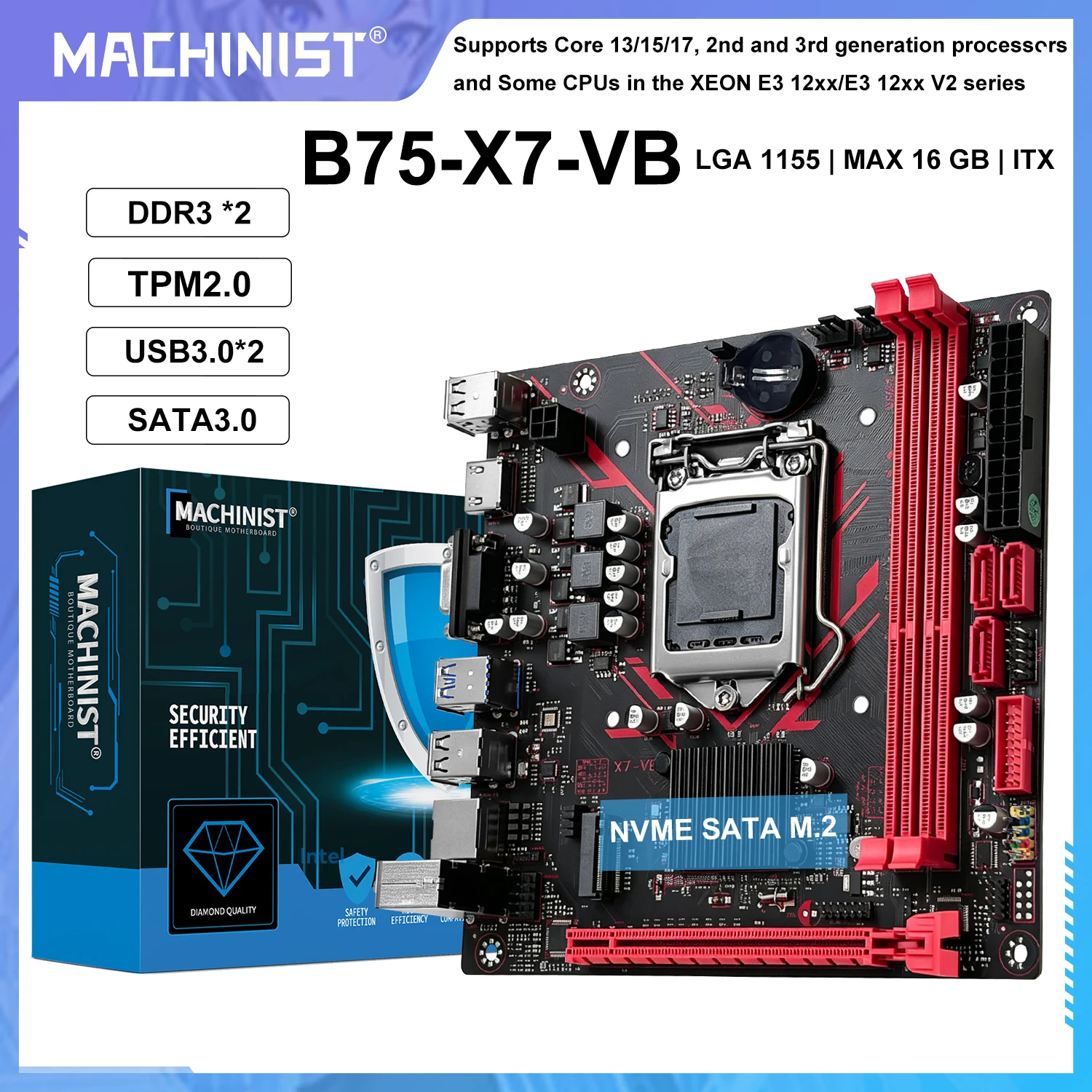 

MACHINIST B75 X7 VB Motherboard LGA1155 Support Dualchannel DDR3 RAM CoreI3/I5/I7 2/3Gen CPU for Gaming Computer USB3.0 SATA3.0
