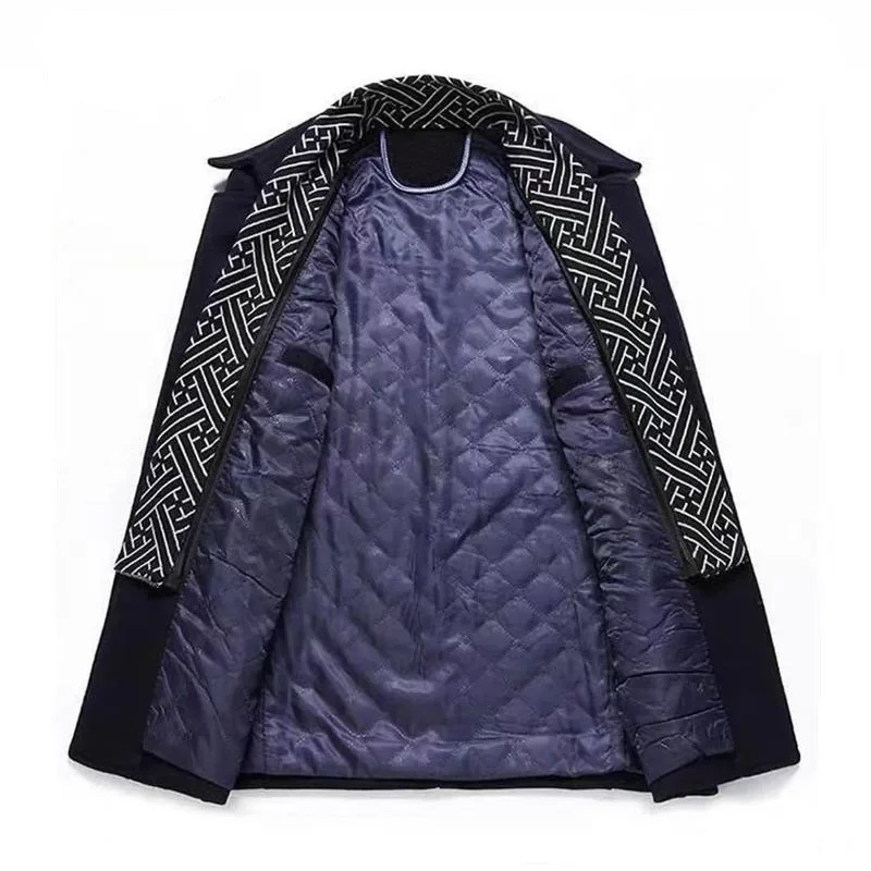 LIBIELIY Winter Men Wool Coats New Fashion Middle Long Scarf Collar Cotton-Padded Thick Warm Woolen Coat Male Trench Coat Overco