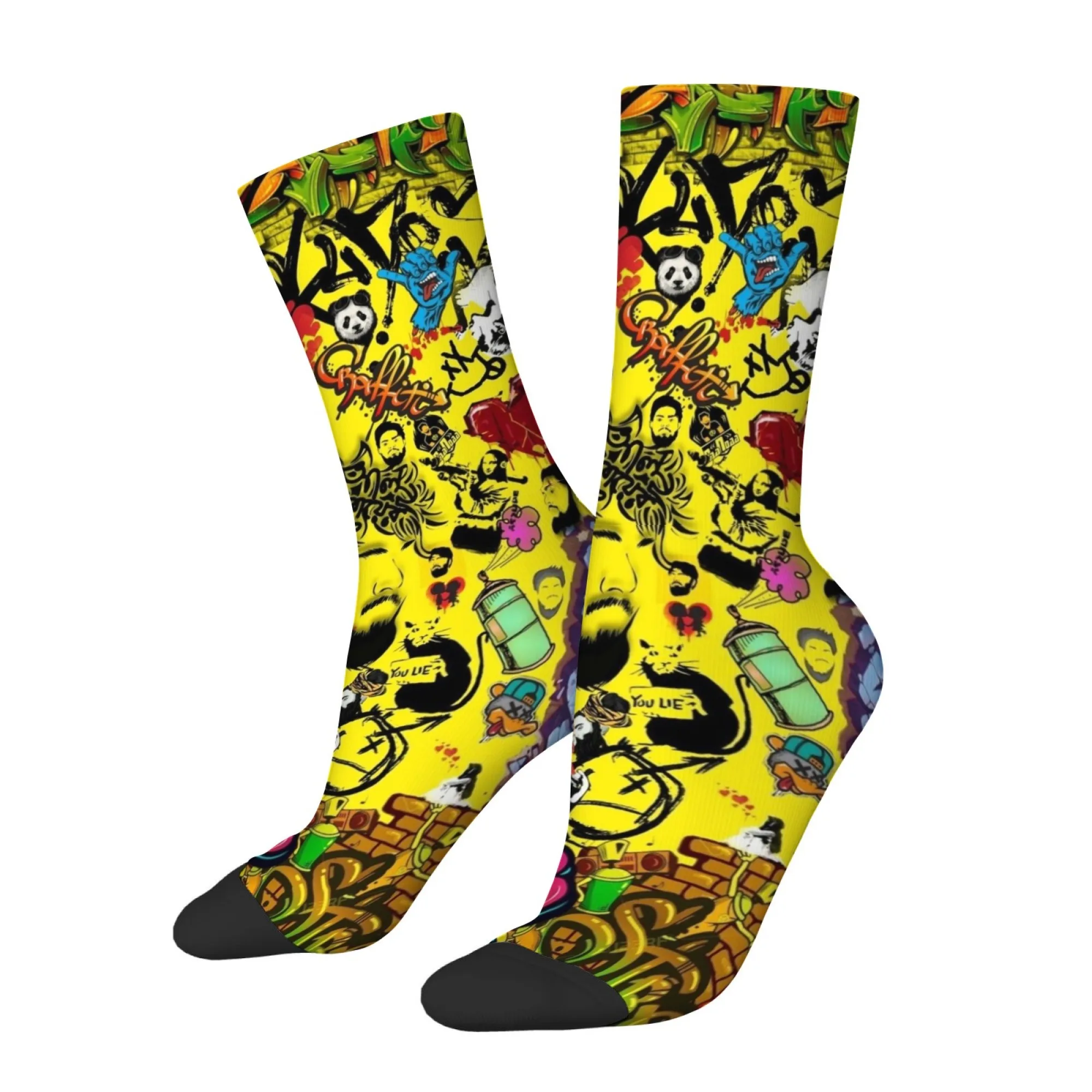 Abstract Exaggerated Street Graffiti Collage Print Men's Mid-calf Socks Stylish Comfortable Soft Warm and Breathable Socks