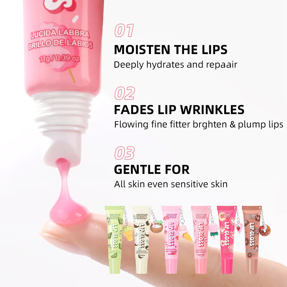 Long Lasting Lip Gloss Lip Tint Set Cross Border European American Hot Sale with Pendant Hydrating Lipstick Lip Gloss for Beauty