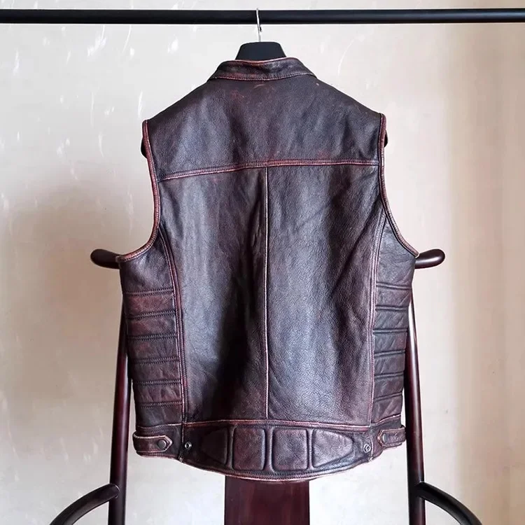 SHop Best.2025 Retro Summer cowhide vest.Classic motor rider real leather vests.Vintage style quality jacket