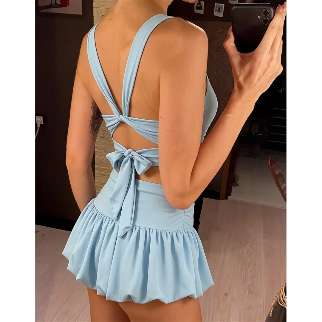 XS - L V-Ausschnitt, plissierter Rock, Bikini, Damen-Badeanzug, zweiteiliges Bikini-Set, gepolsterter Badeanzug, Badebekleidung, V8403 – Detail 4