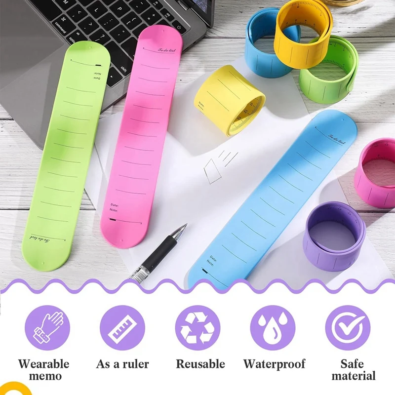 12Pcs Slap Silicone Reminder Bracelet 9.4 X 1.8In Reusable Wearable Wrist Notepad Writable Waterproof Erasable Wristband