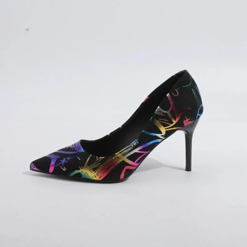 

Women's Pumps Fashion Colorful Print Design High Heels Shoes Temperament Pointed High Heels Single Shoes Women's Stiletto Pumps