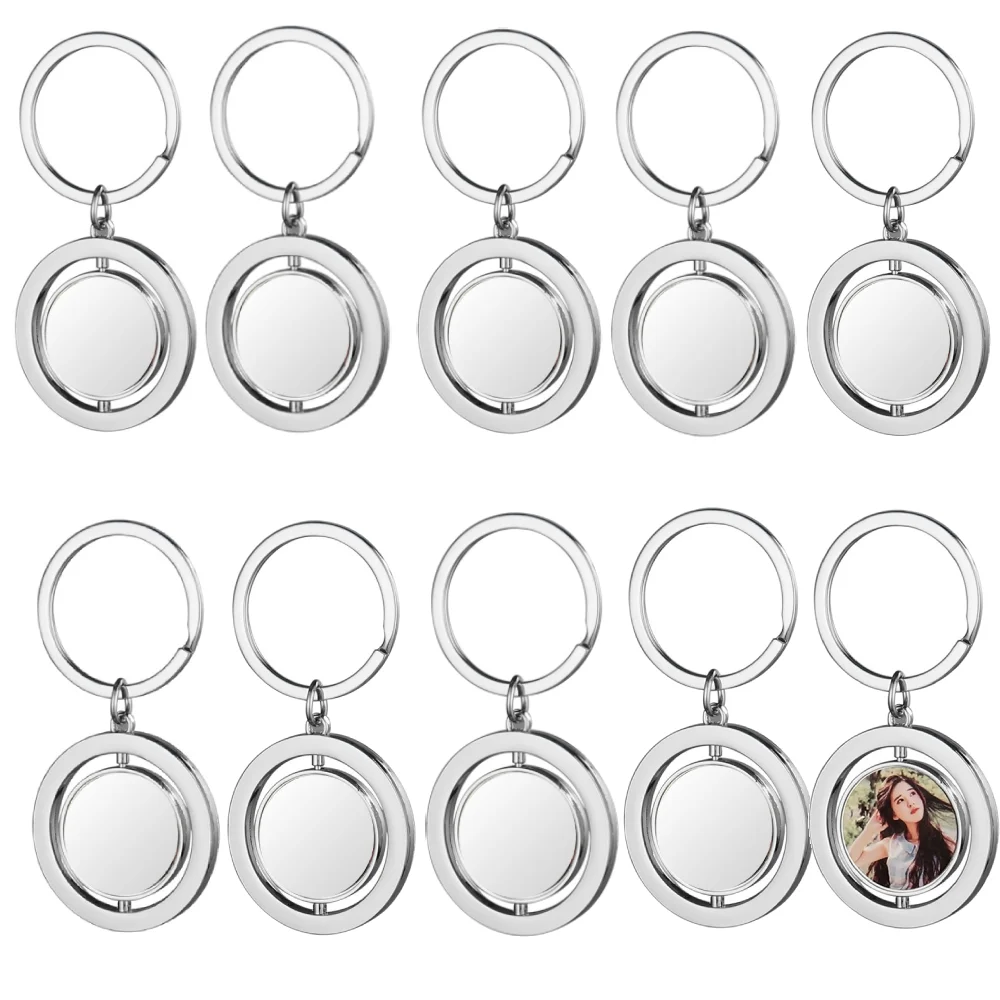 20pcs Metal Sublimation Keychain 360°Rotating Double-Sided Blanks DIY Key Chain For Heat Transfer Print Logo Image