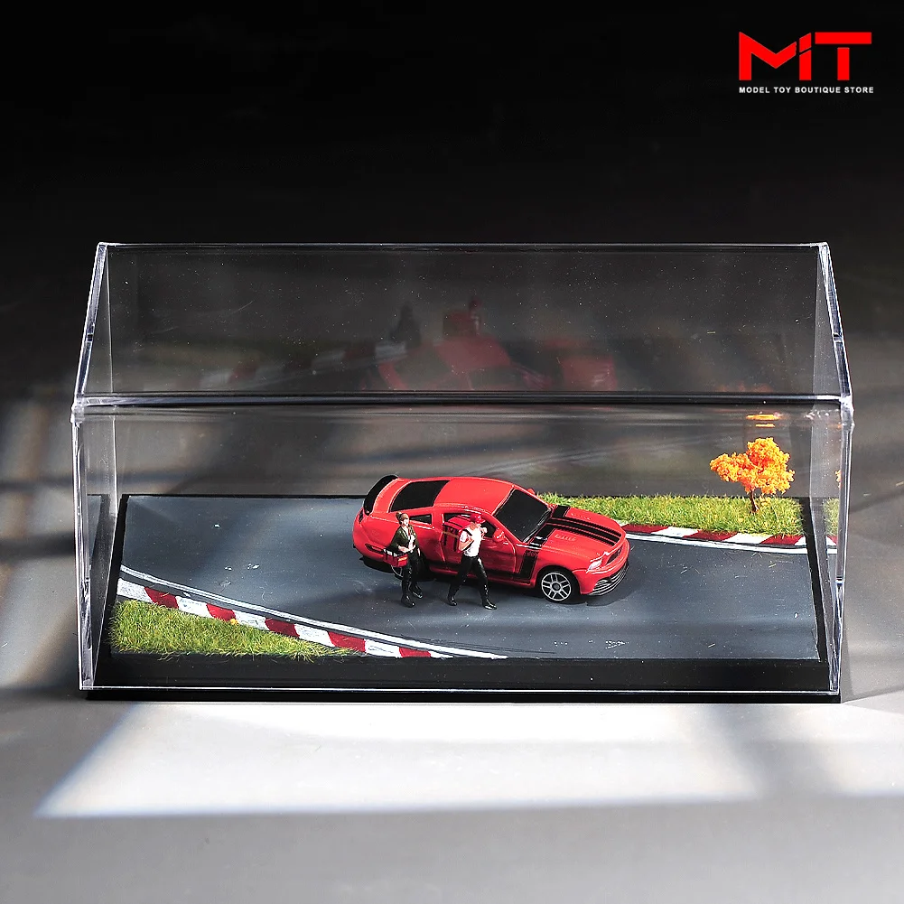 Plate-forme de scène de piste de course sur autoroute avec couvercle trempé, modèles de figurines miniatures, accessoire de modèle de voiture, 1/64, 1/43