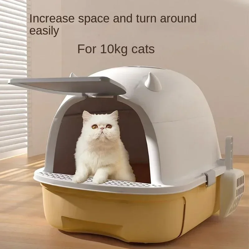 Hooded Cat with Lid Pet with Lid Reusable with Front Door Flap Anti Splashing Detachable Kitty Litter Tray Sandbox