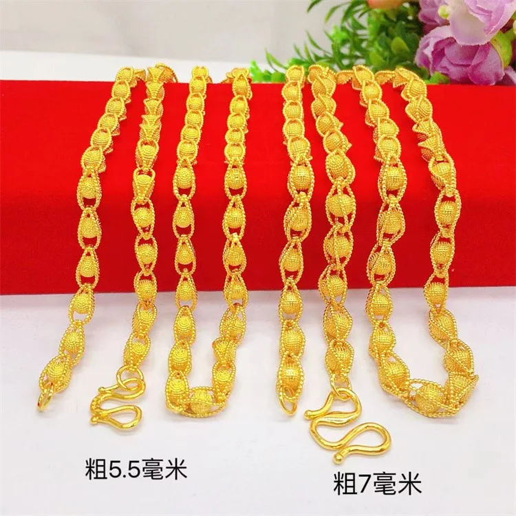 Luxury 24K 9999 Pure Gold real gold Men's Sandy Necklace with Beads