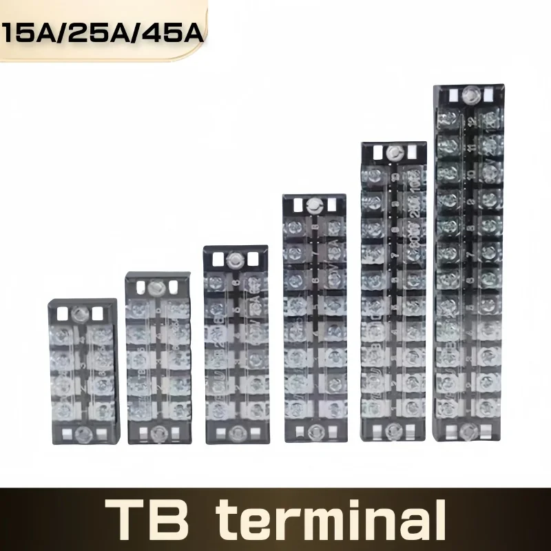 15A/25A/45A 600V Dual Row Barrier Screw Terminal Block Wire Connector TB Series 3/4/5/6/8/10/12 PIN Optional TB-1503 TB-2503