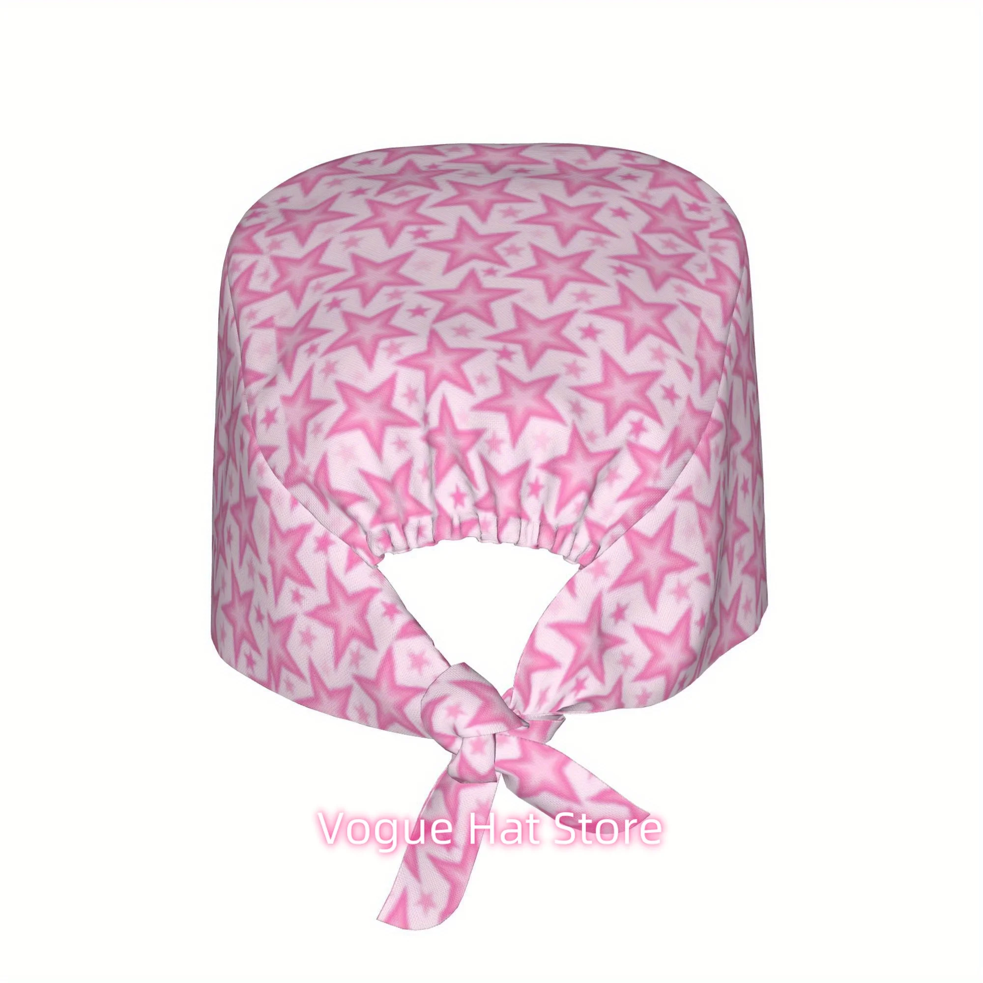 1pc Star Unisex Trendy Printed Work Cap - Lightweight Adjustable Skull Cap with Tie-Back for Nurses, Dustproof Chef & Cooking Ha