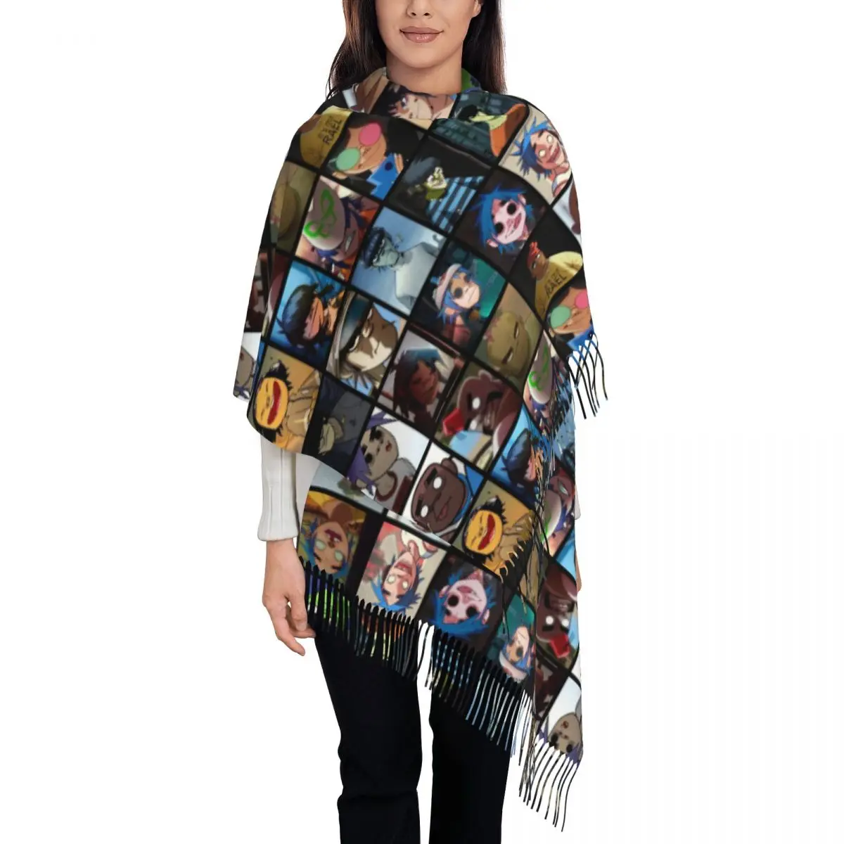 

Gorillaz Collage Scarf for Women Fall Winter Pashmina Shawl Wrap Rock Large Shawl Scarf for Daily Wear