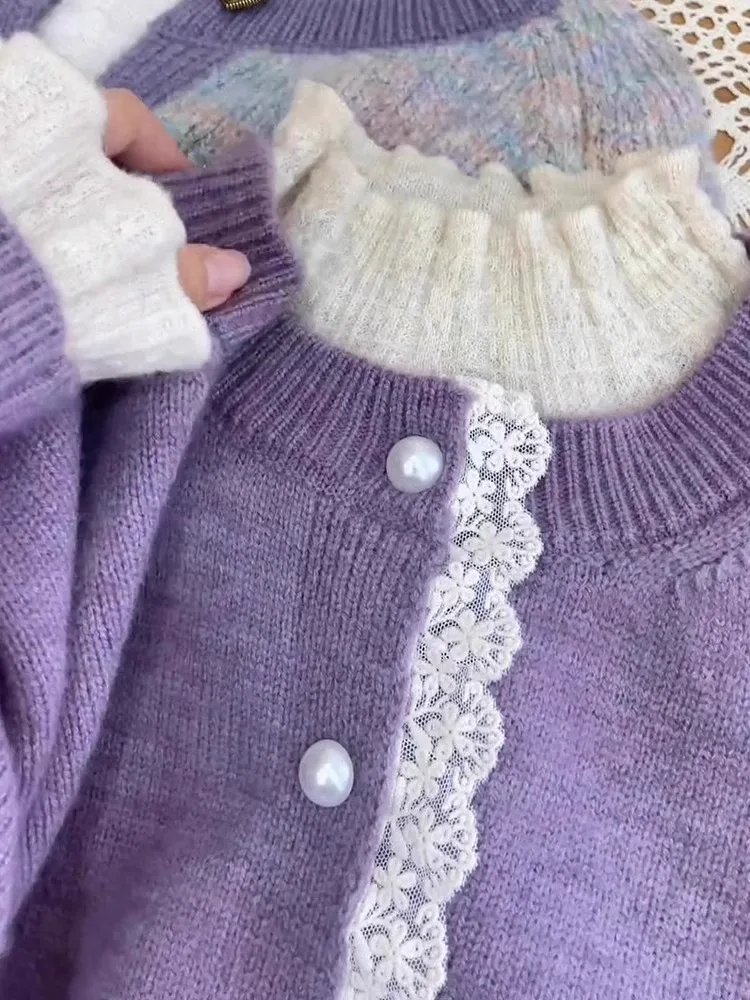 

Свитера Джемперы Кардиганы Женские в стиле фанк Синель с жемчугом на пуговицах Обычный Послеобеденный Y2K Французский стиль Элегантный Романтический Женский Мягкий