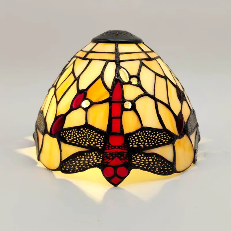 Warm colored dragonfly style 20cm/8 inch tained glass lampshade suitable for pendant lamps and desk lamps