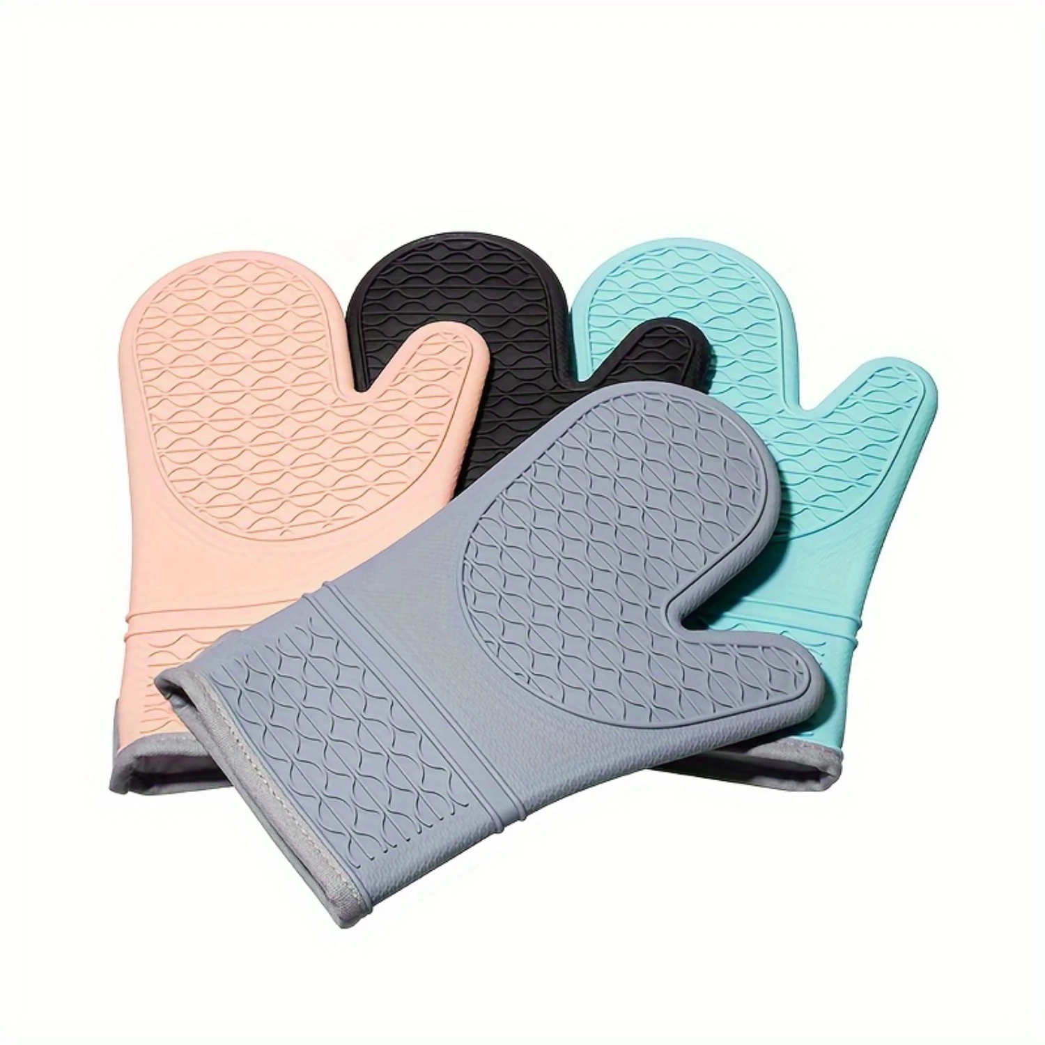 Pair Waterproof Silicone Cotton Double-Layer Heat Resistant Oven BBQ Grill Gloves - Handle Hot Food Safely - Perfect for Baking