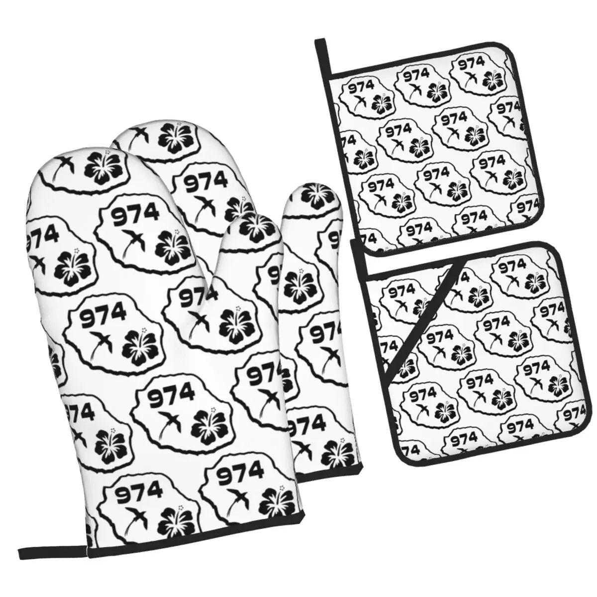 974 Reunion Island Oven Mitts and Pot Holder Sets of 4 for Baking Kitchen Cooking Grilling Resistant Non-Slip Gloves