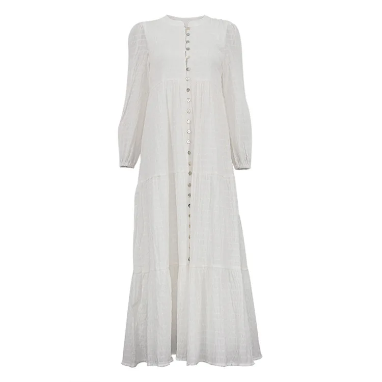 床までの長さのマキシドレス ボヘミアンビーチカバーアップローブ コットンドレス 女性用チュニック カジュアル Aライン 長袖 秋夏 Vestidos