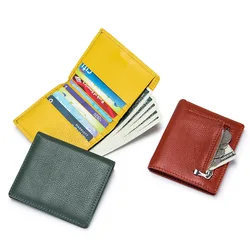 Genuine Leather Short Wallets Card Holder Bag Portable Cowhide Small Zipper Money Change Coin Purse For Men Women Clutch Pouch