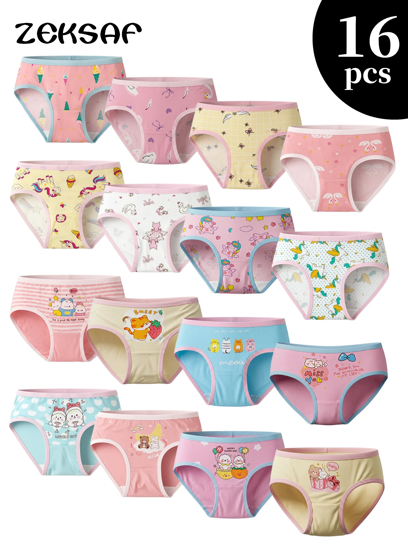 ZEKSAF Girls Underwear Soft and Comfortable 16 Pack Kids Briefs Size 4T-10