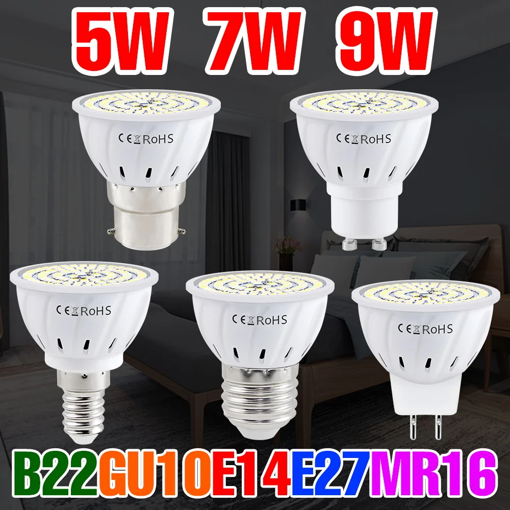 

Светодиодная лампа 9 Вт E27 Внутренний прожектор E14 Потолочный светильник B22 Люстра Лампы 220 В Гостиная Спальня Офис Освещение большой площади