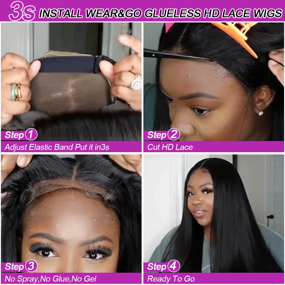 Glueless Perücke 7x5 für Schwarze Frauen 13x6 HD Lace Front Glatt 100% Echthaar 250% Dichte Pre-plucked Versand aus FR Lager – Detail 7