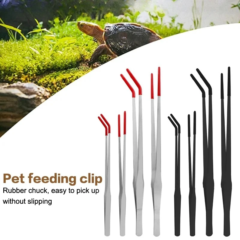 Pinzas de Acero Inoxidable para Reptiles con Punta de Goma, Pinzas para Acuario, Herramientas de Limpieza para Peceras, Accesorios para Terrarios de Serpientes
