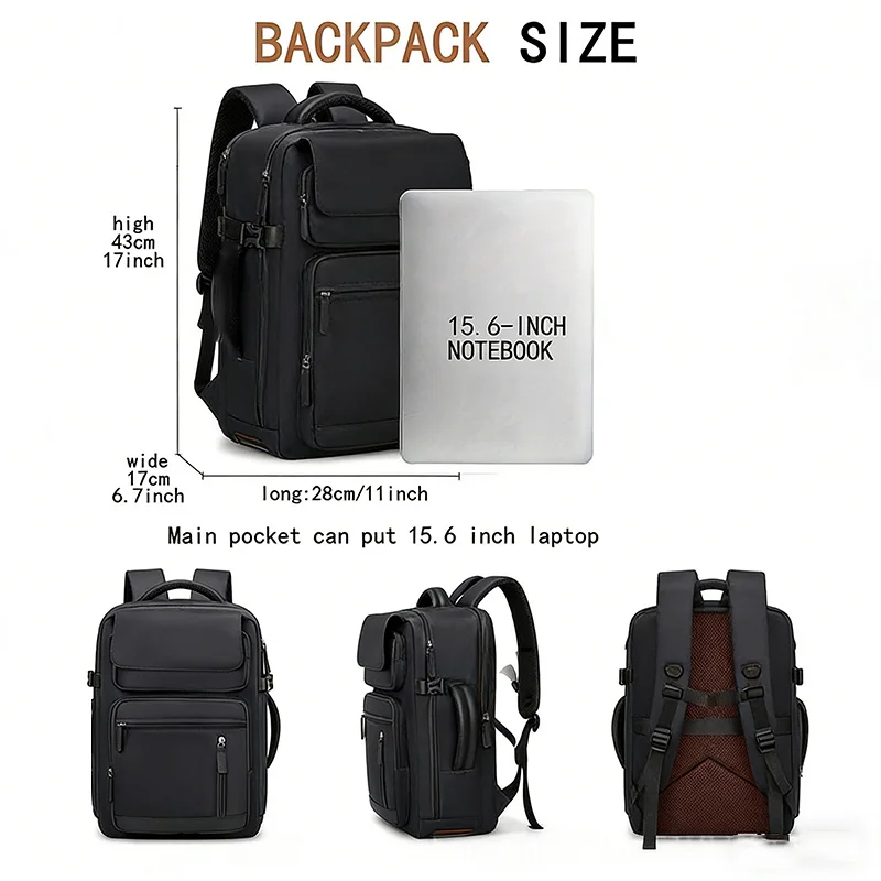 Travel Laptop Backpack Fits 15.6 Inch Laptop Carry On Backpack With Shoe Compartment Multi Pocket Luggage Strap Business Bag