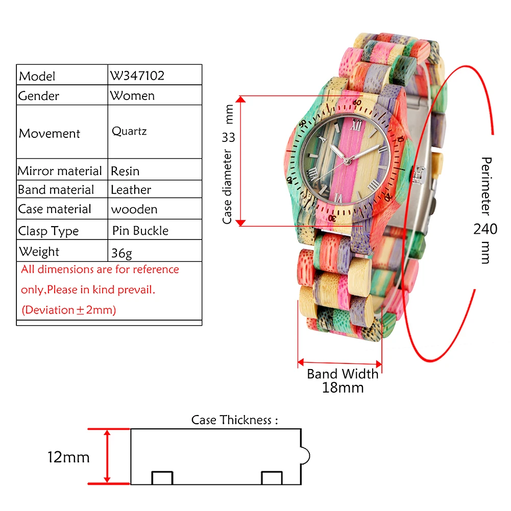 Imagem -04 - Pulseira de Madeira Colorida Relógio de Quartzo para a Moda Feminina Numerais Romanos Pequeno Mostrador Feminino Relógio de Pulso Relógios de Madeira Presentes