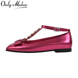 Onlymaker Woman Rose Red Elegent Slip On Flats Fashion Daily Elegant Crystal Flat Shoes