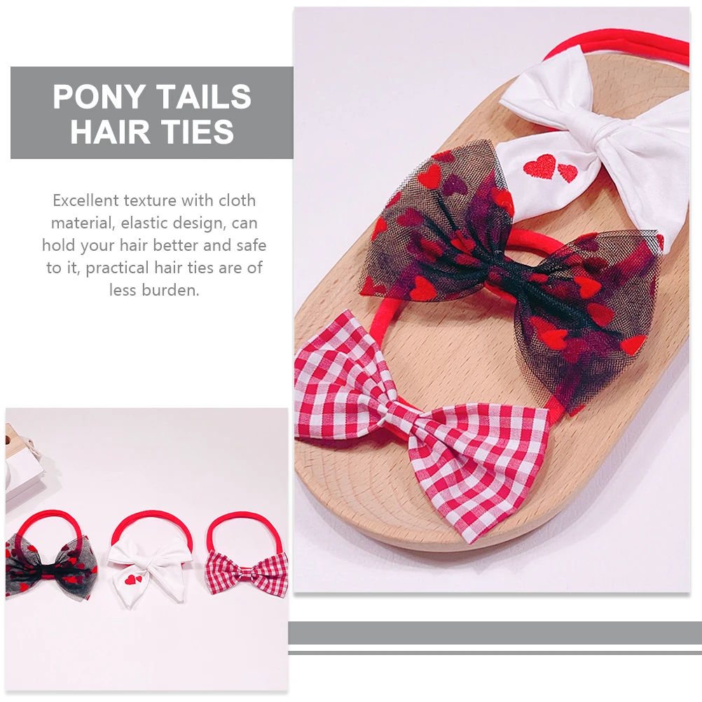 

3 Pcs Heart Shaped Ties Bowknot Scrunchies for Girls Kids Women Ponytail Holders Cloth Material Elastic Design Safe for Hair