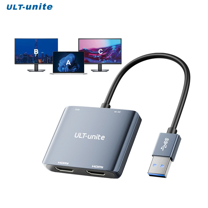 USB to Dual HDMI Adapter 1080P 60Hz, USB A 3.0 to HDMI Adapter for Laptop, PC, Desktop, Compatible with Mac OS, Windows