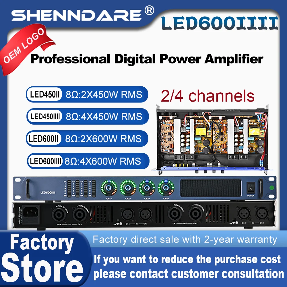 SenMicre LED450 4X450W 8Ohm Professional Digital Power Amplifier 4 Channel Sound Amplifier DJ Subwoofer AMP 4X1200W 4Ohm Class D