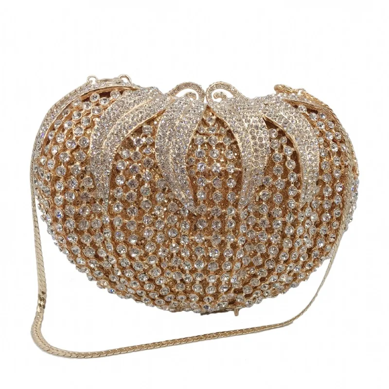 

Tomato Shape Hollow Out Woman Diamond Handbag Female Crystal Clutch Wallet Purse Ladies Party Bridal Evening Bags