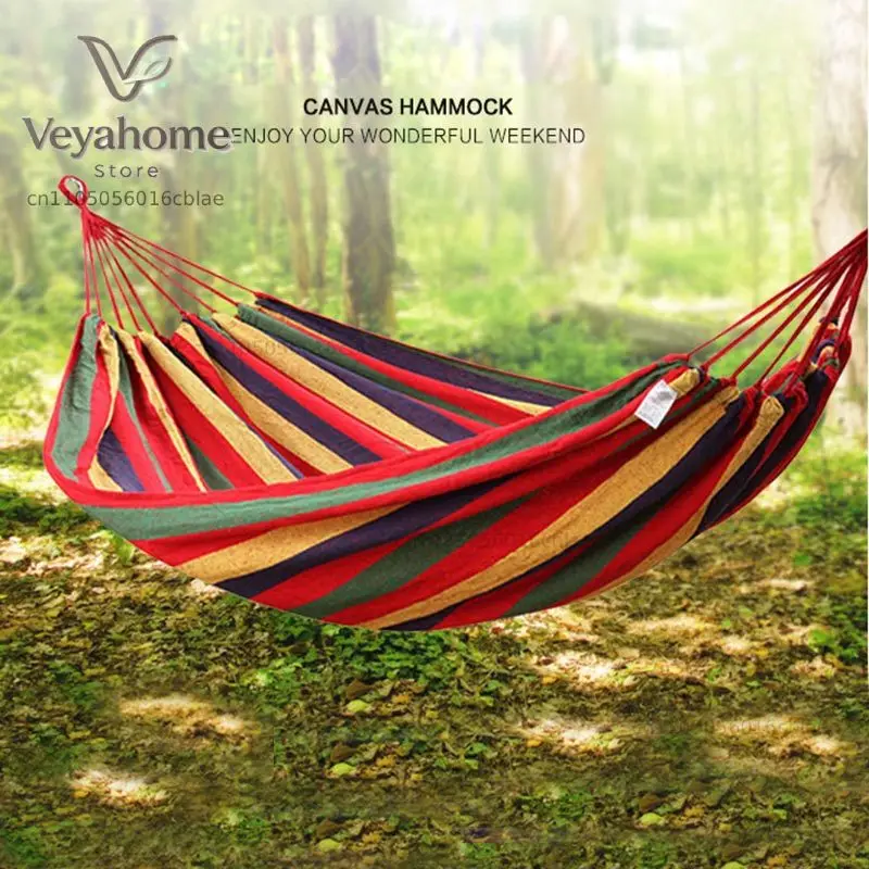 Single Wide Thick Canvas Hammock Outdoor Camping Backpackaging Leisure Swing Portable Hanging Bed Sleeping Swing Hammock