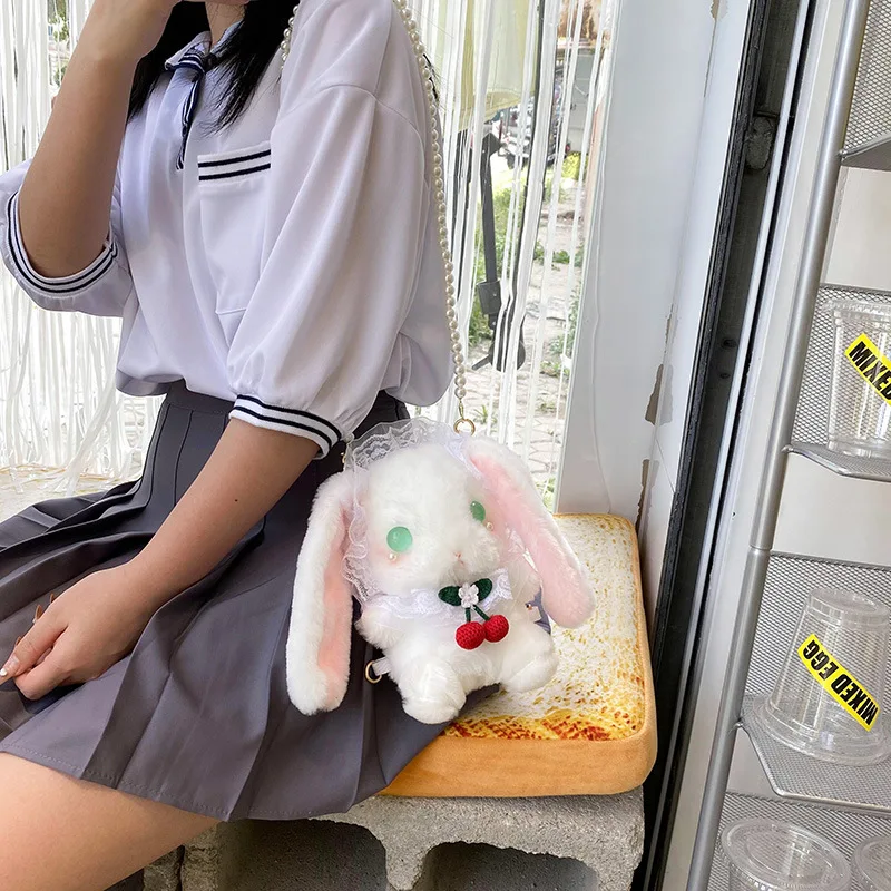 Cute Plush Rabbit Single Shoulder Bag Women Crossbody Bags Fluffy Stuffed Bunny Shoulder Bag Plush Rabbit Girls School Kids Toys