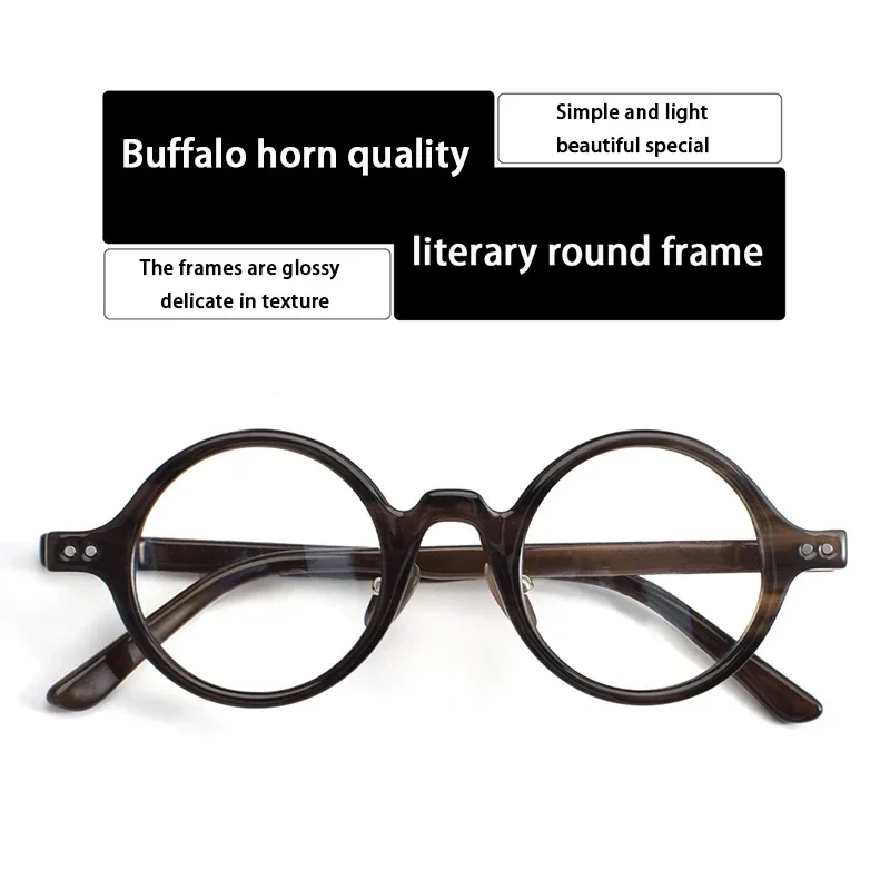 Water Buffalo Horn Eyeglass Frame Pure Natural High-quality  Retro Circular Handmade Men Women Customizable Prescription Lenses