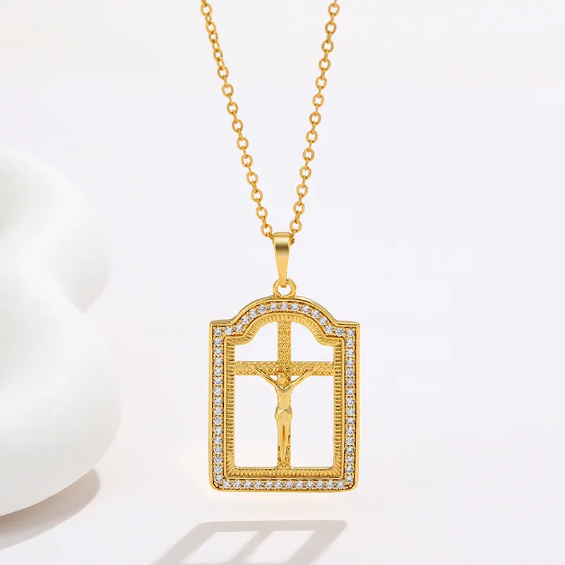 

Luxury 24K 9999 Pure Gold real gold Square Brand Figure Cross Pendant Men's and Women's Hip-Hop Necklace