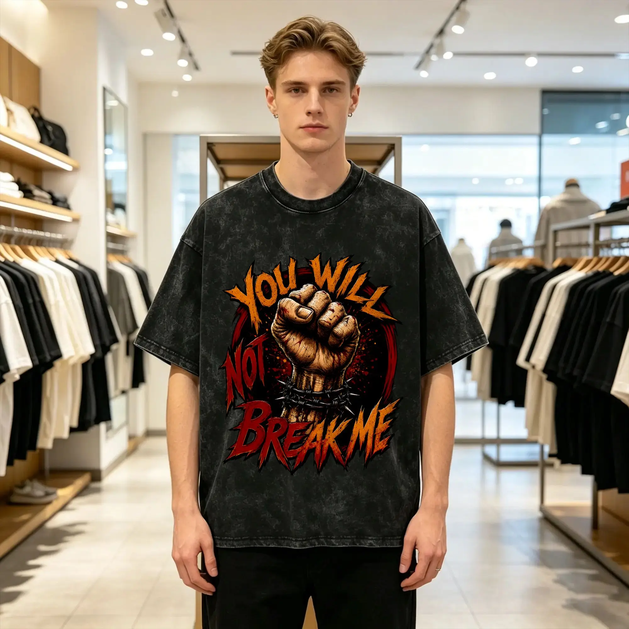 Fashion You Will Not Break Me T-Shirts Men Round Collar Pure Cotton Washed T Shirt Dungeon Crawler Carl  Short Sleeve Tee Shirt