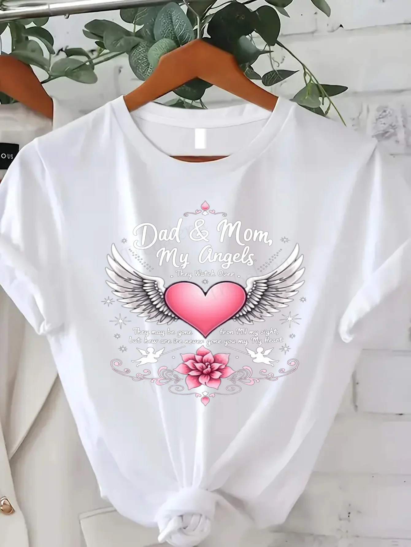 

Women T-shirt Angel Wings Heart T-Shirt for Mom & Dad Love Memorial