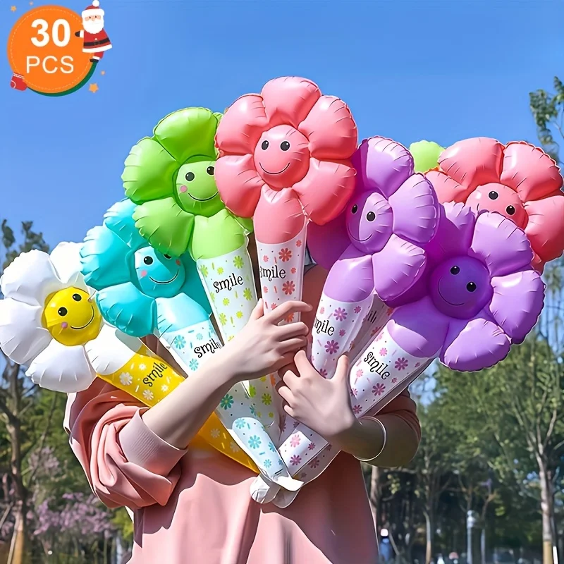 30 Handheld Balloons, Birthday Gift Balloons, Halloween & Christmas Decorations, Daisy Face Design, Kids Party Supplies