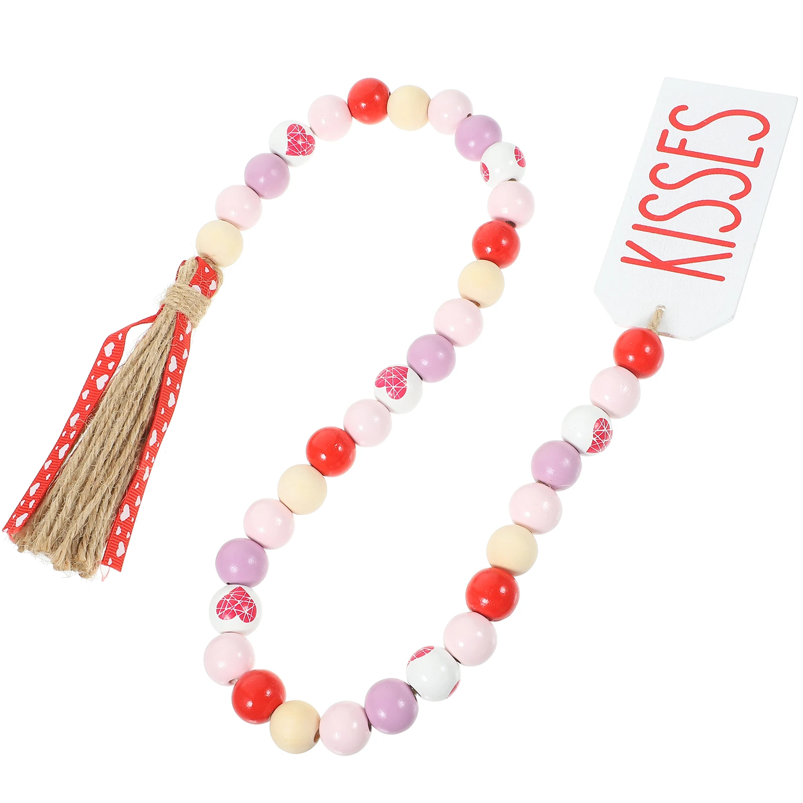 

DIY Beads Valentine Decor Wooden String Home Wall Hanging Rustic Tassel Sweet Hanging Bead Style Colorful