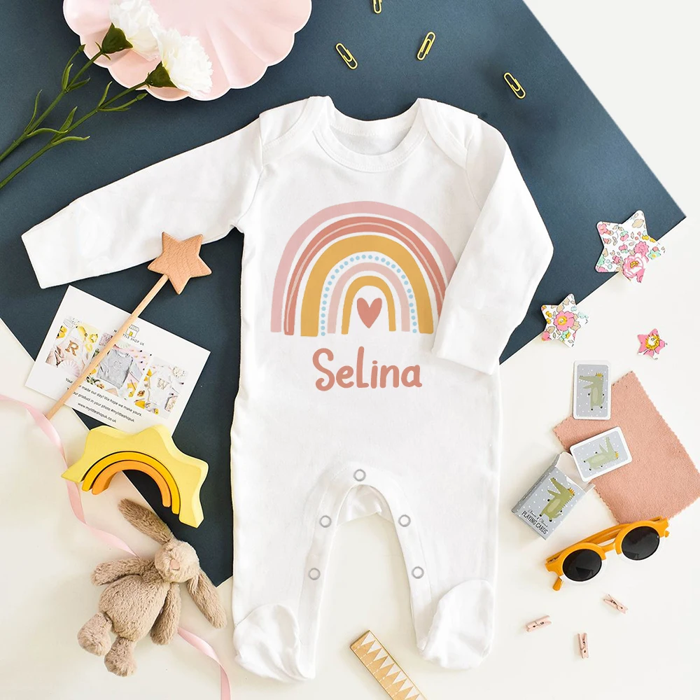 Traje de dormir de arcoíris personalizado para bebé, ropa de bebé con nombre personalizado, regalo para recién nacido