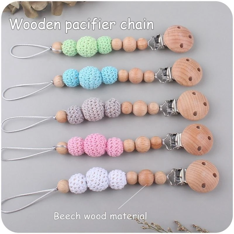 

J15U 2 шт./компл. детская погремушка, деревянный колокольчик, прорезыватель для соски, зажим для цепи, вязание шерстяных бусин,