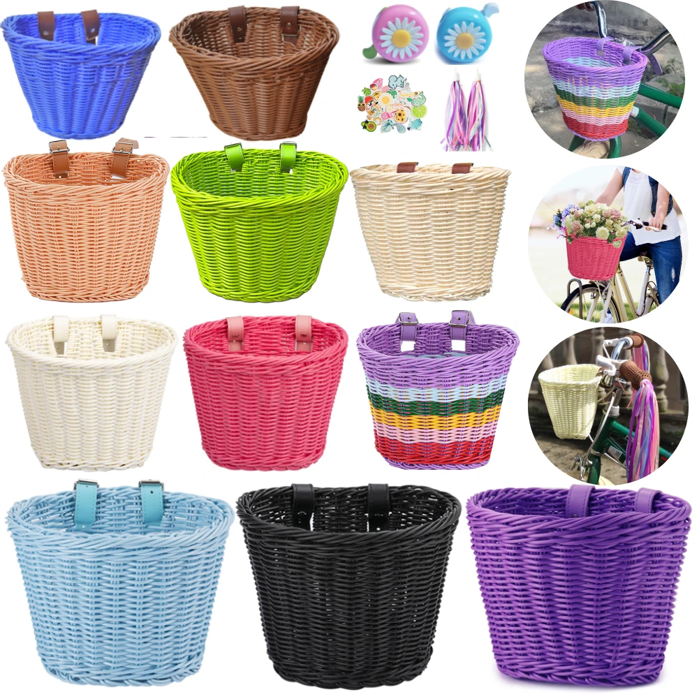 Bicycle Basket Rattan Woven Bike Storage Front Handlebar Basket Handwoven Children's Bicycle Pannier Basket Kid Bike Carrier Bag