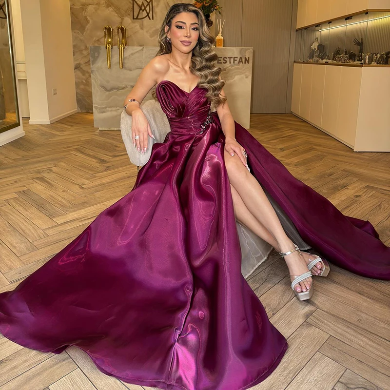 

Thinyfull Saudi Arabia A-Line Prom Evening Dresses Sweetheart Crystal Side Slit Party Dress Women Cocktail Prom Gowns Customized