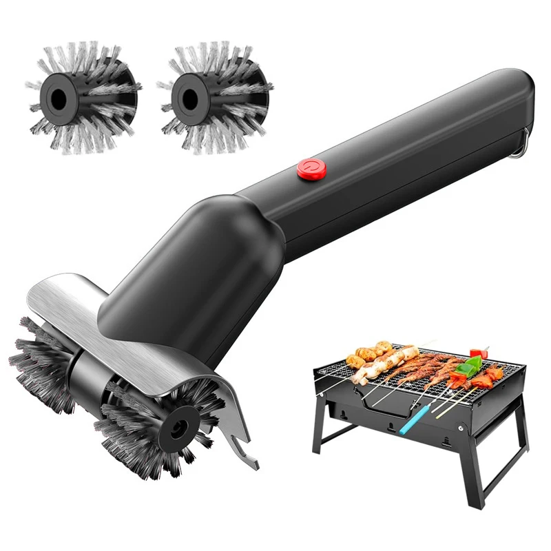 Power Rechargeable Food Grade Stainless Steel Spinning Electric Grill Brush Plastic Bristle Free BBQ Cleaning Brush Durable