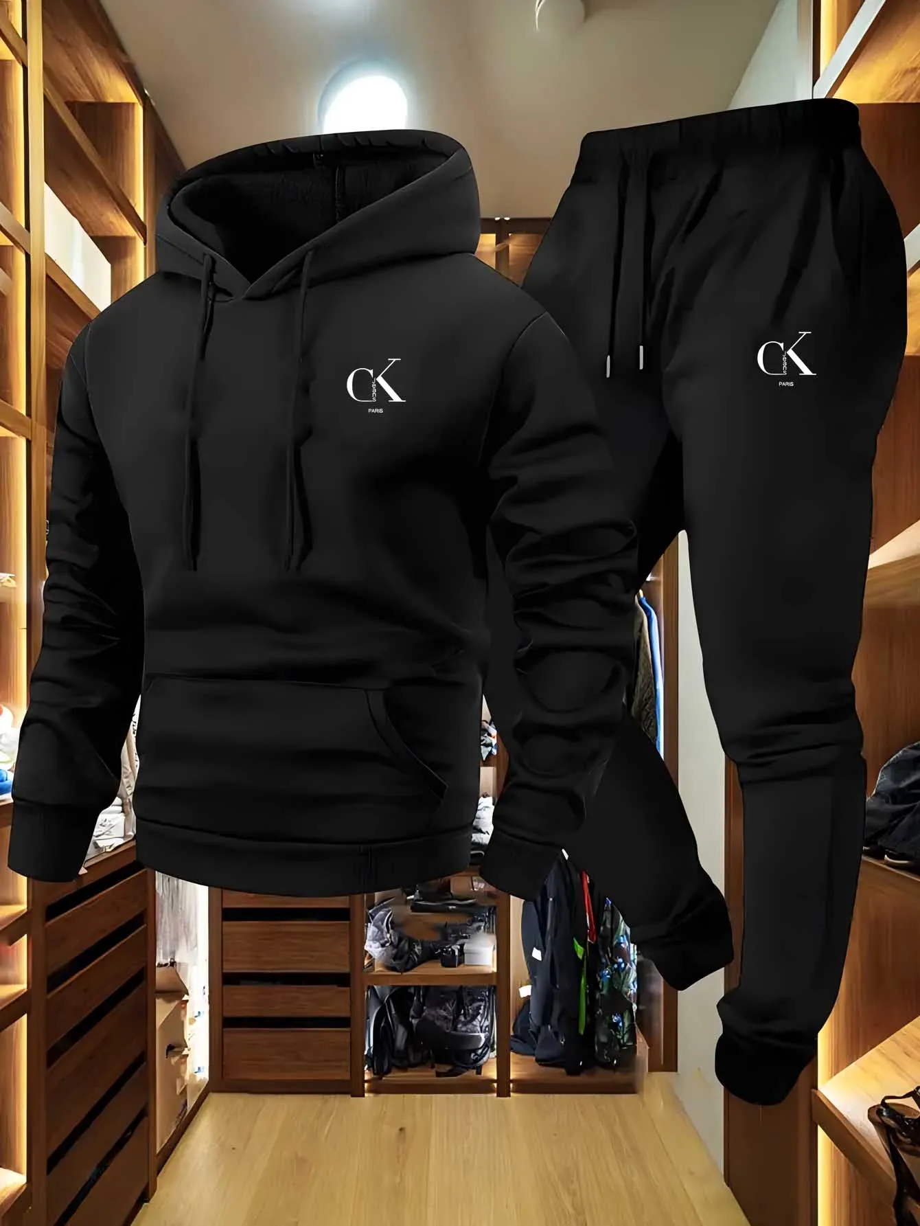 

Paris Men'S Hoodie & Sweatpants Set - Casual Gray Loungewear with Pockets Drawstring Hood, and Ribbed Waistband -Season Comfort