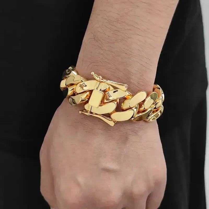 

22mm Luxury Chunky Cuban Chain Bracelet 18K Gold Plated Super Big Hip Hop Jewelry Miami Style Gift for Men Rapper