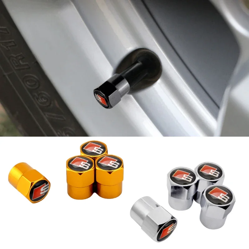 Alloy Car Tire Stem Valve Caps Covers for Sline A3 A6 A4 A5 A7 RS4 RS5 RS6 RS3 RS7 A4L A6L S3 S6 S5 S7 S4 Emblem