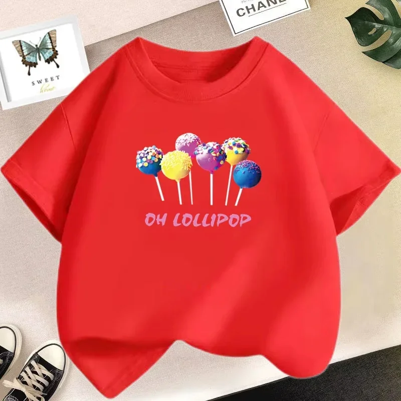 Toddler Sweet Cartoon Graphic Tee Sprinkle Cake Pop Oh Lollipop Letter Design Kids Girls Short Sleeve T Shirt